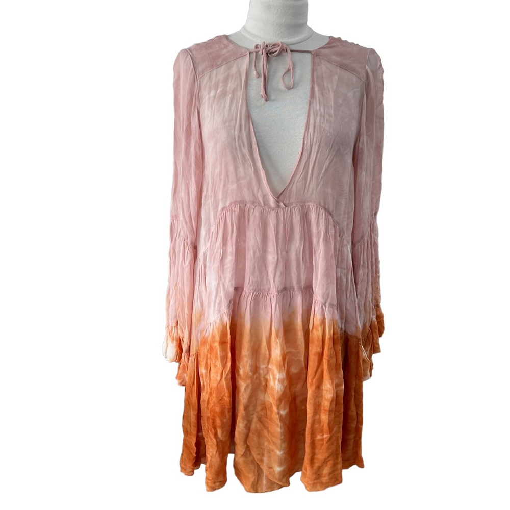 YOUNG FABULOUS & BROKE Lightweight Tie Dye Dress Bell Sleeve Size Small - Picture 10 of 10